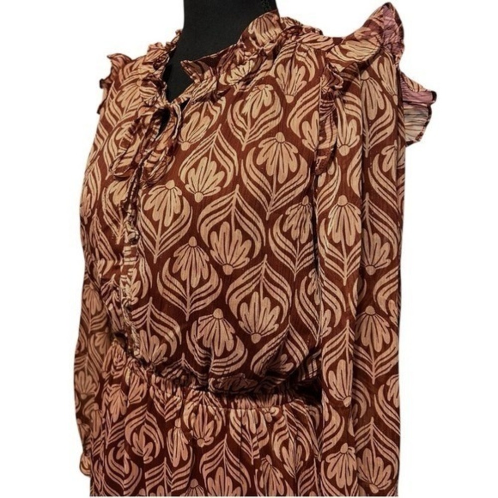 LC Lauren Conrad Floral Ruffle Dress Long Sleeve Shimmer Medium Boho - Picture 1 of 12
